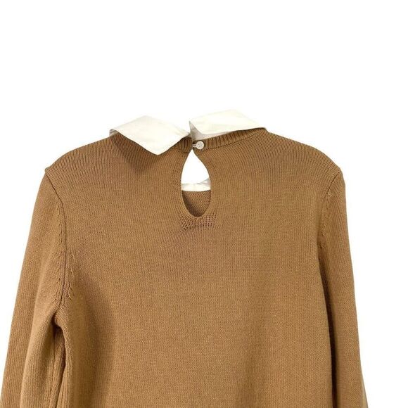 Loft Poplin Layered Mixed Media Sweater Size S neutral tan white - Picture 9 of 11
